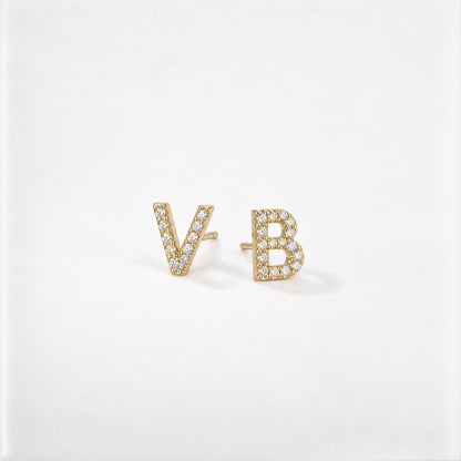 Mini Diamond Initial Stud Earrings